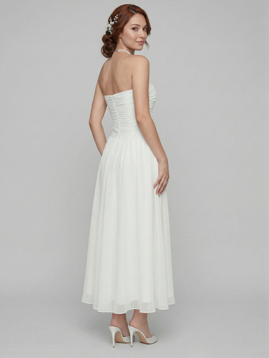 Simple White Chiffon A-Line Off-the-Shoulder Ankle-Length Bridesmaid Dress