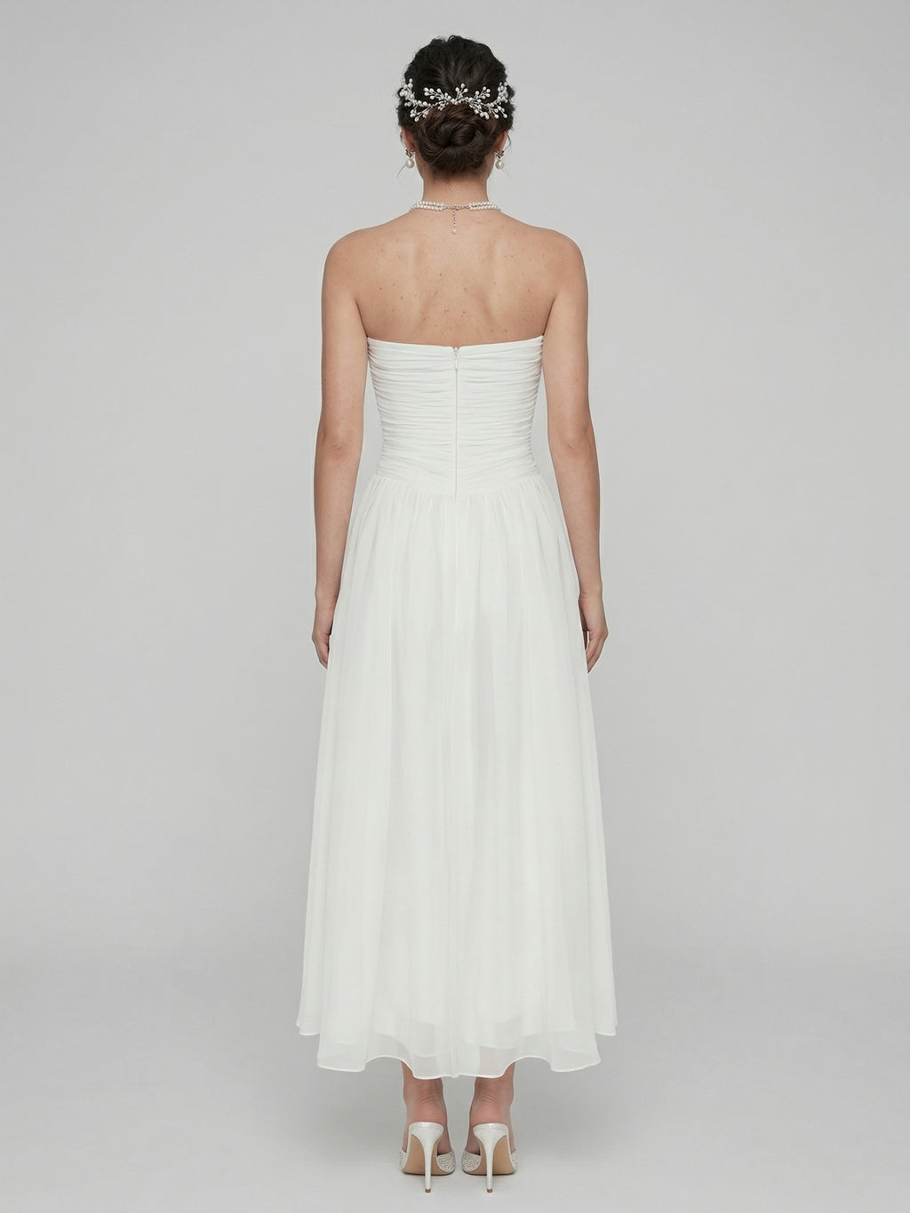Simple White Chiffon A-Line Off-the-Shoulder Ankle-Length Bridesmaid Dress