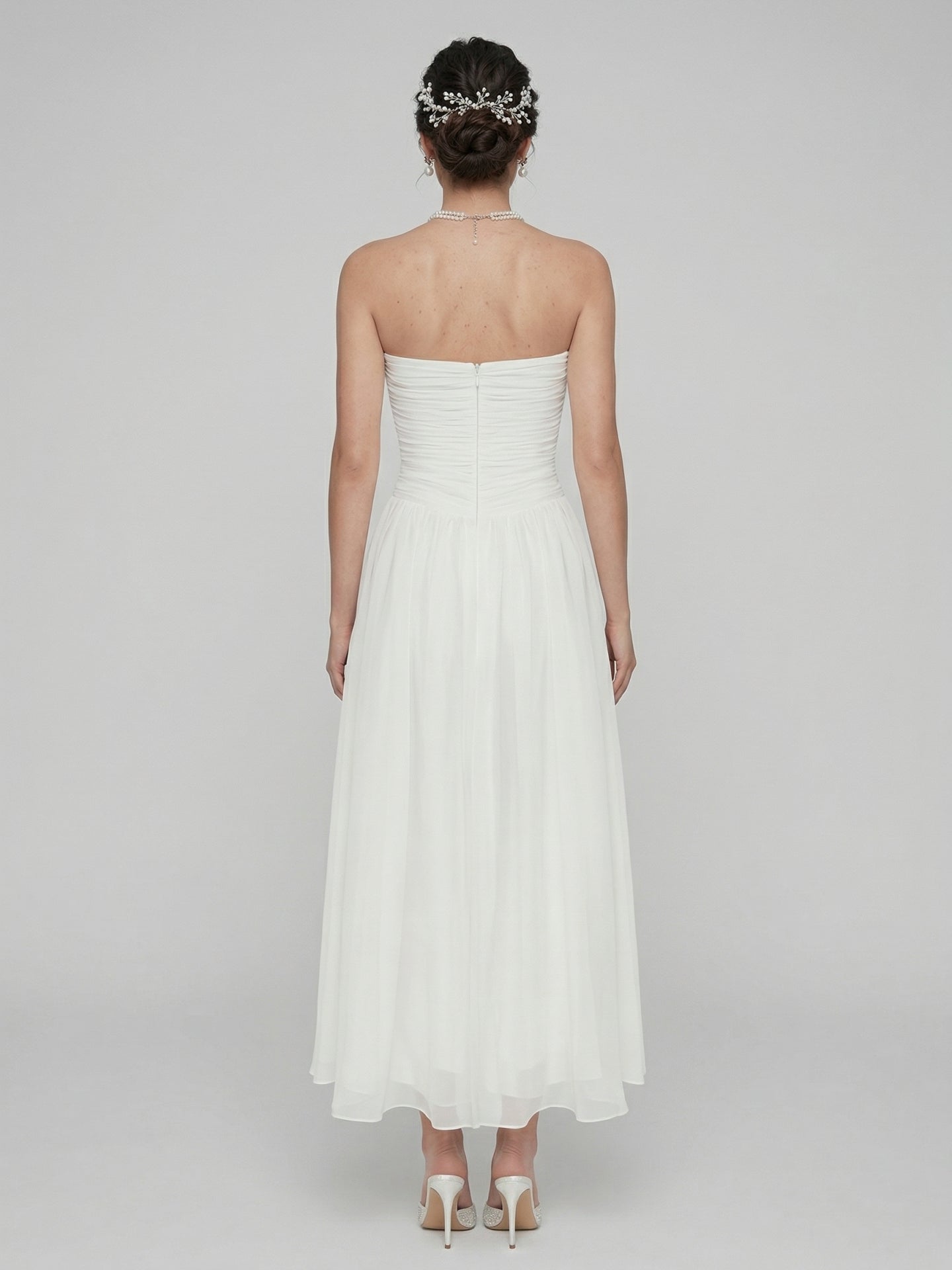 Simple White Chiffon A-Line Off-the-Shoulder Ankle-Length Bridesmaid Dress