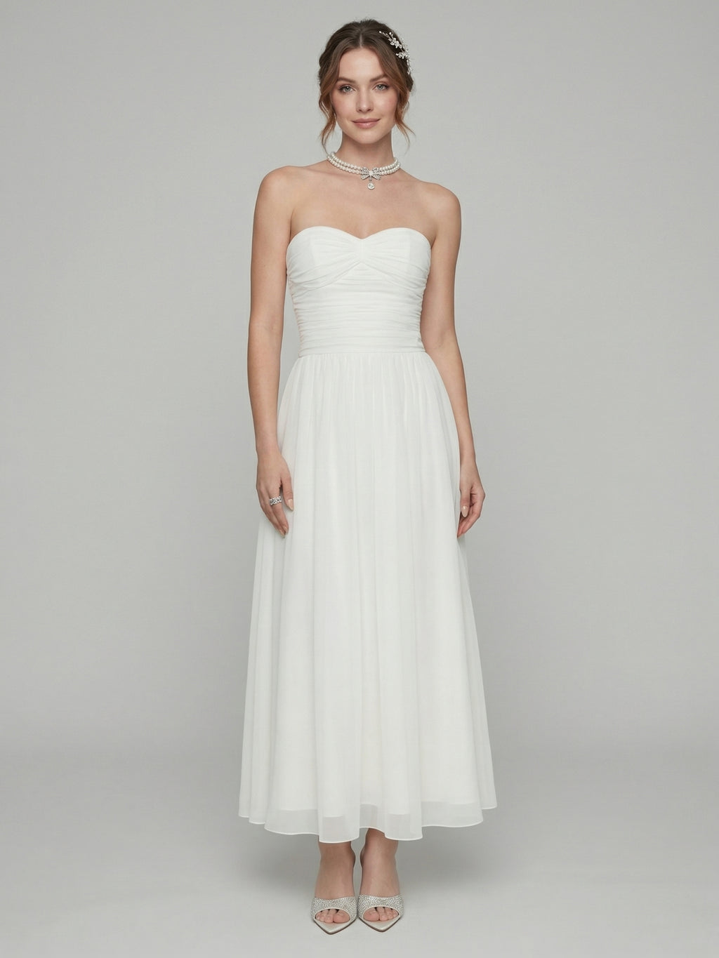 Simple White Chiffon A-Line Off-the-Shoulder Ankle-Length Bridesmaid Dress