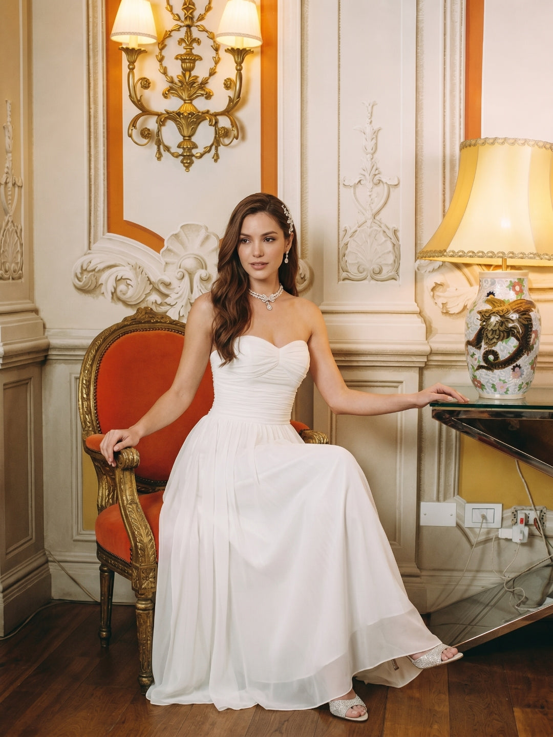 Simple White Chiffon A-Line Off-the-Shoulder Ankle-Length Bridesmaid Dress
