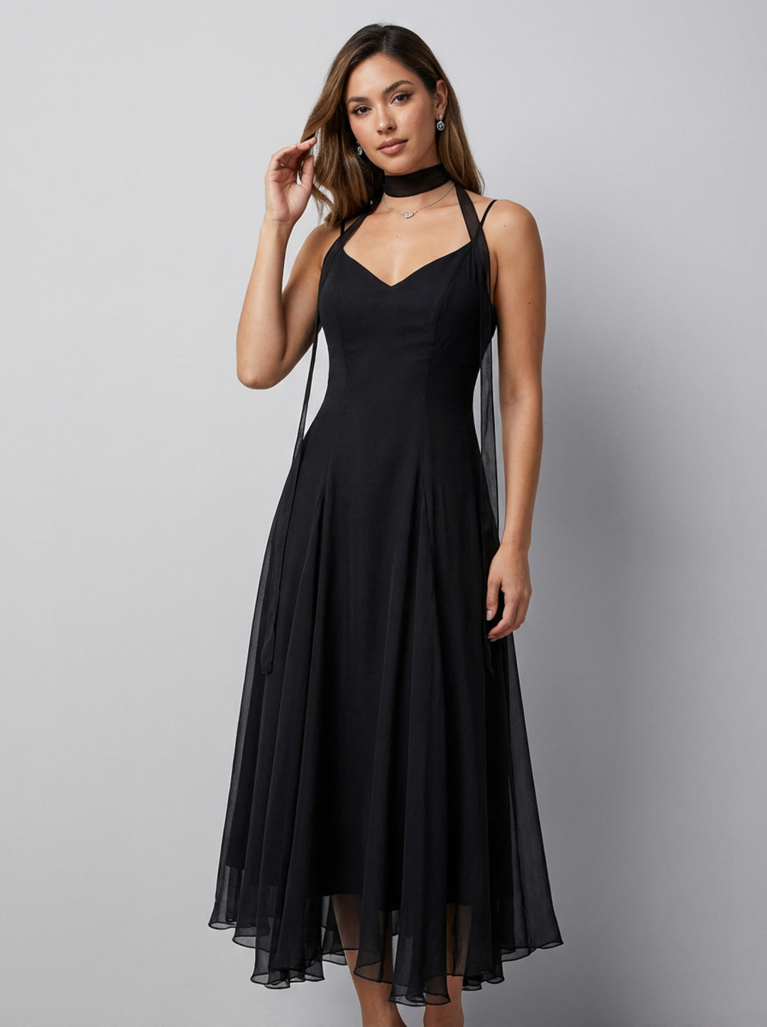 Simple Black Chiffon A-Line Sweetheart Ankle-Length Bridesmaid Dress