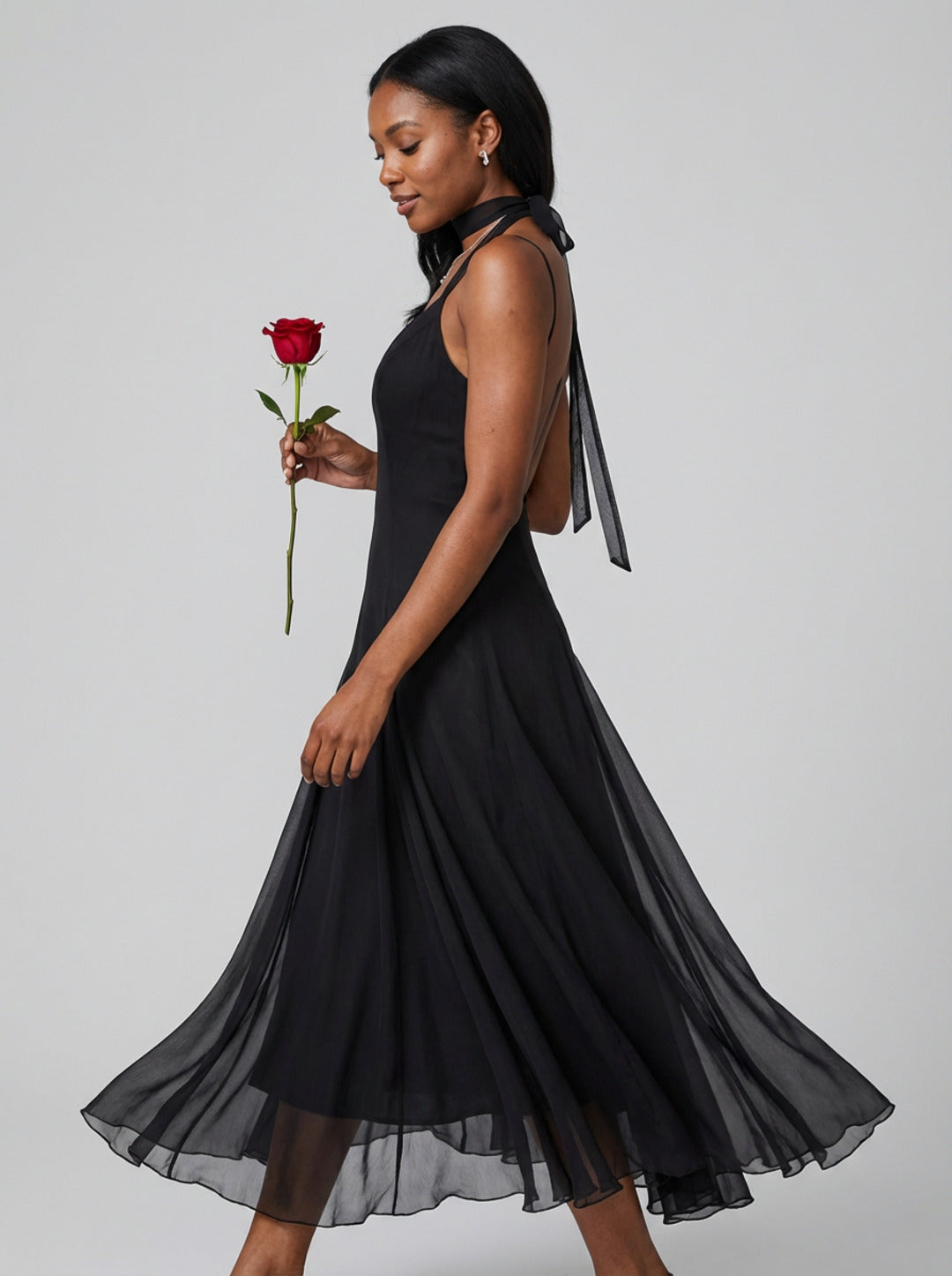 Simple Black Chiffon A-Line Sweetheart Ankle-Length Bridesmaid Dress