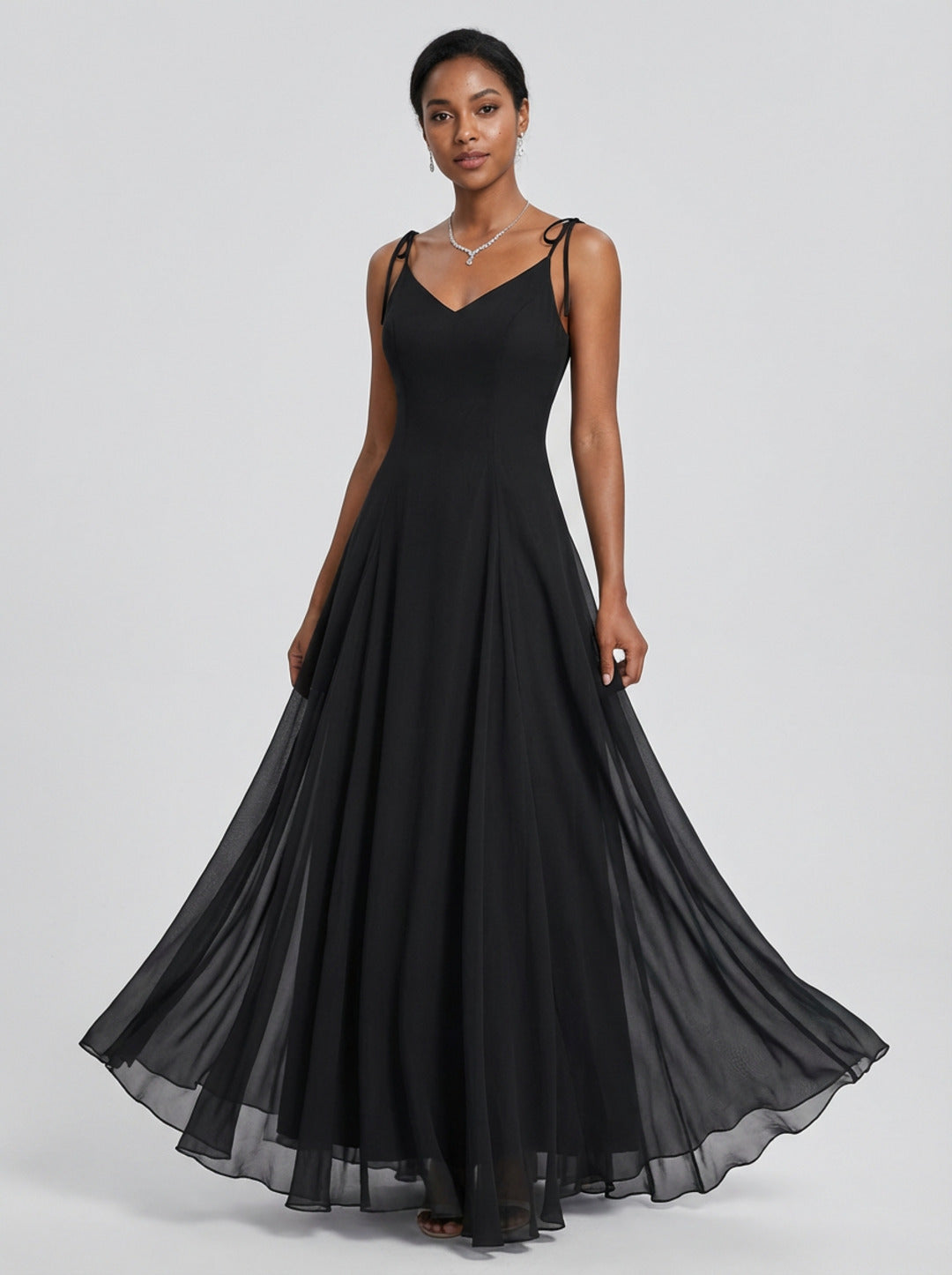 Simple Black Chiffon A-Line Sweetheart Ankle-Length Bridesmaid Dress