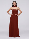 Simple Wine Chiffon A-Line Straight Neck Back Zip Ankle-Length Bridesmaid Dress