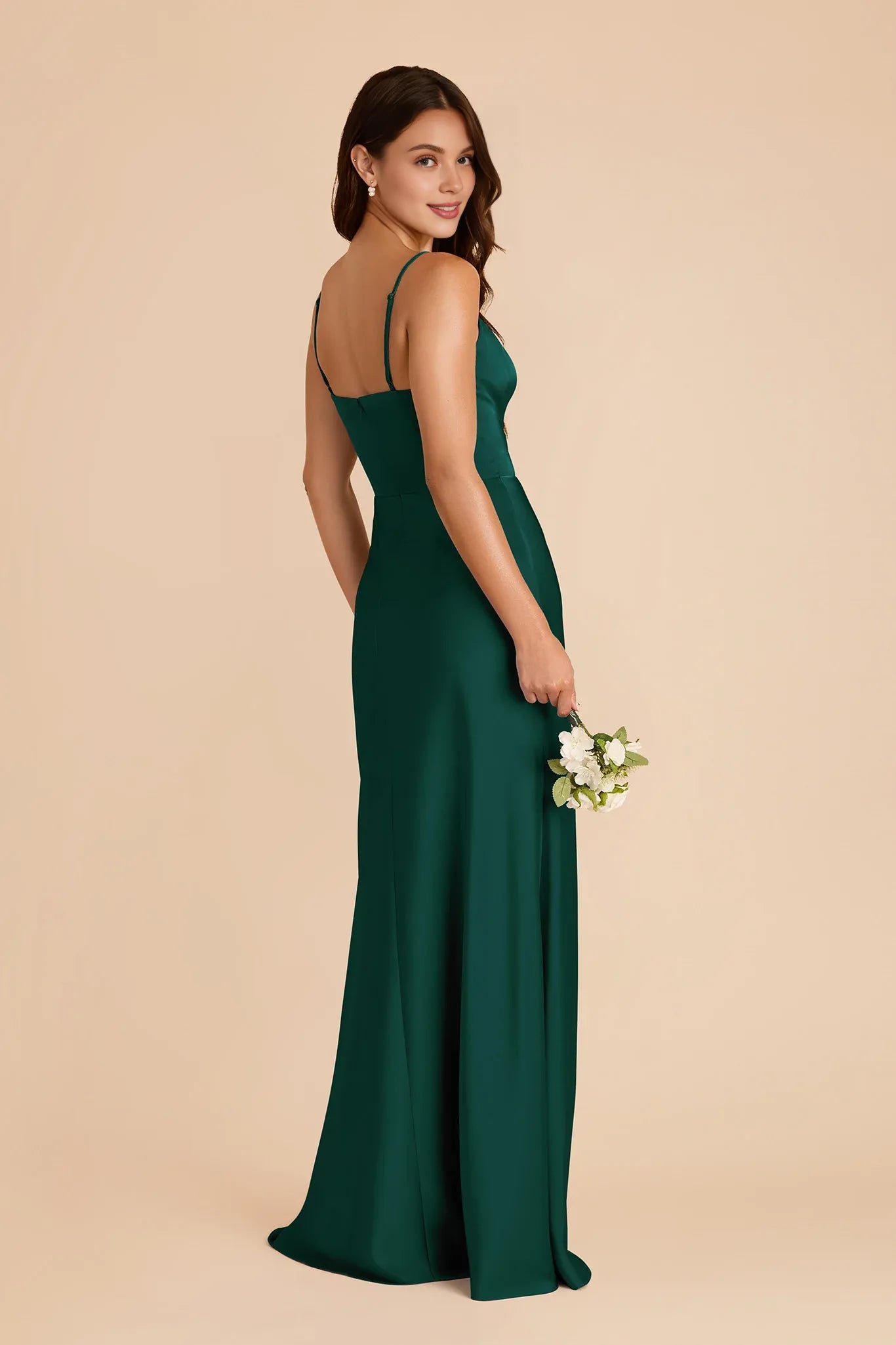 Simple A-Line Spaghetti Straps Sleeveless Satin Ruffle Maxi Bridesmaid Dress