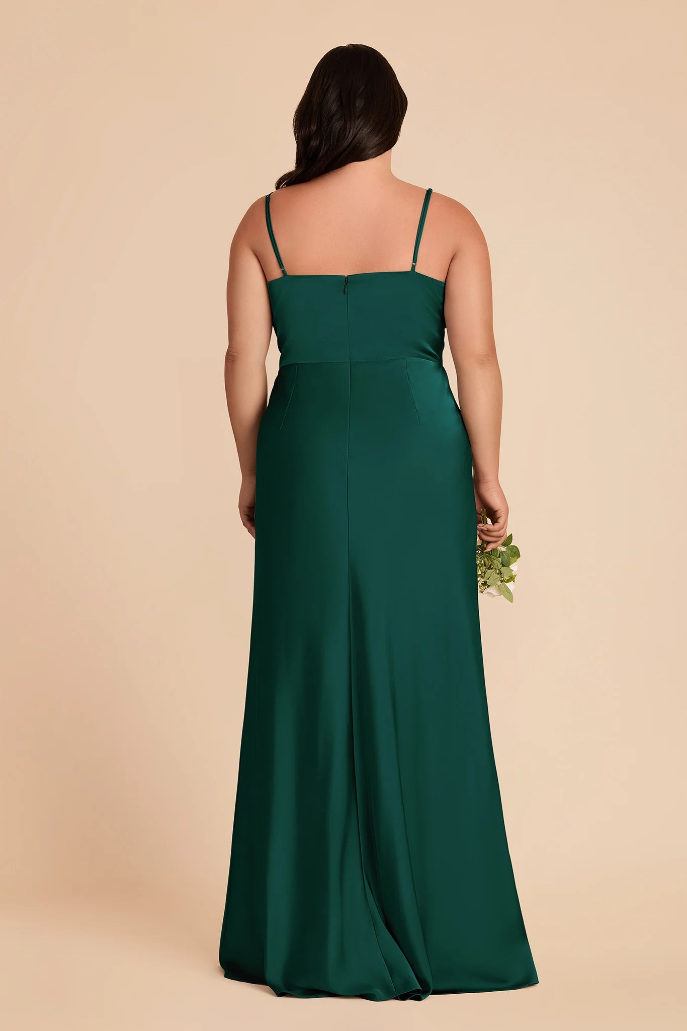 Simple A-Line Spaghetti Straps Sleeveless Satin Ruffle Maxi Bridesmaid Dress