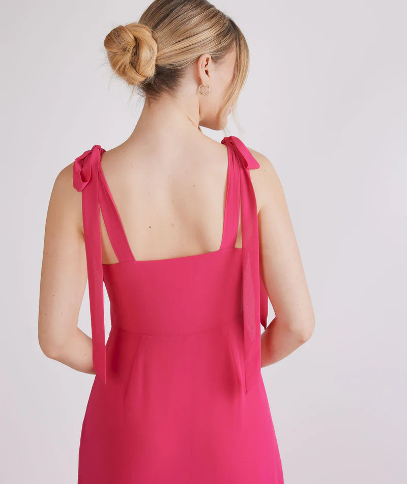 Vibrant Hot Pink Sweetheart Neck Tie-strap Chiffon A-line Floor-length Bridesmaid Dresses