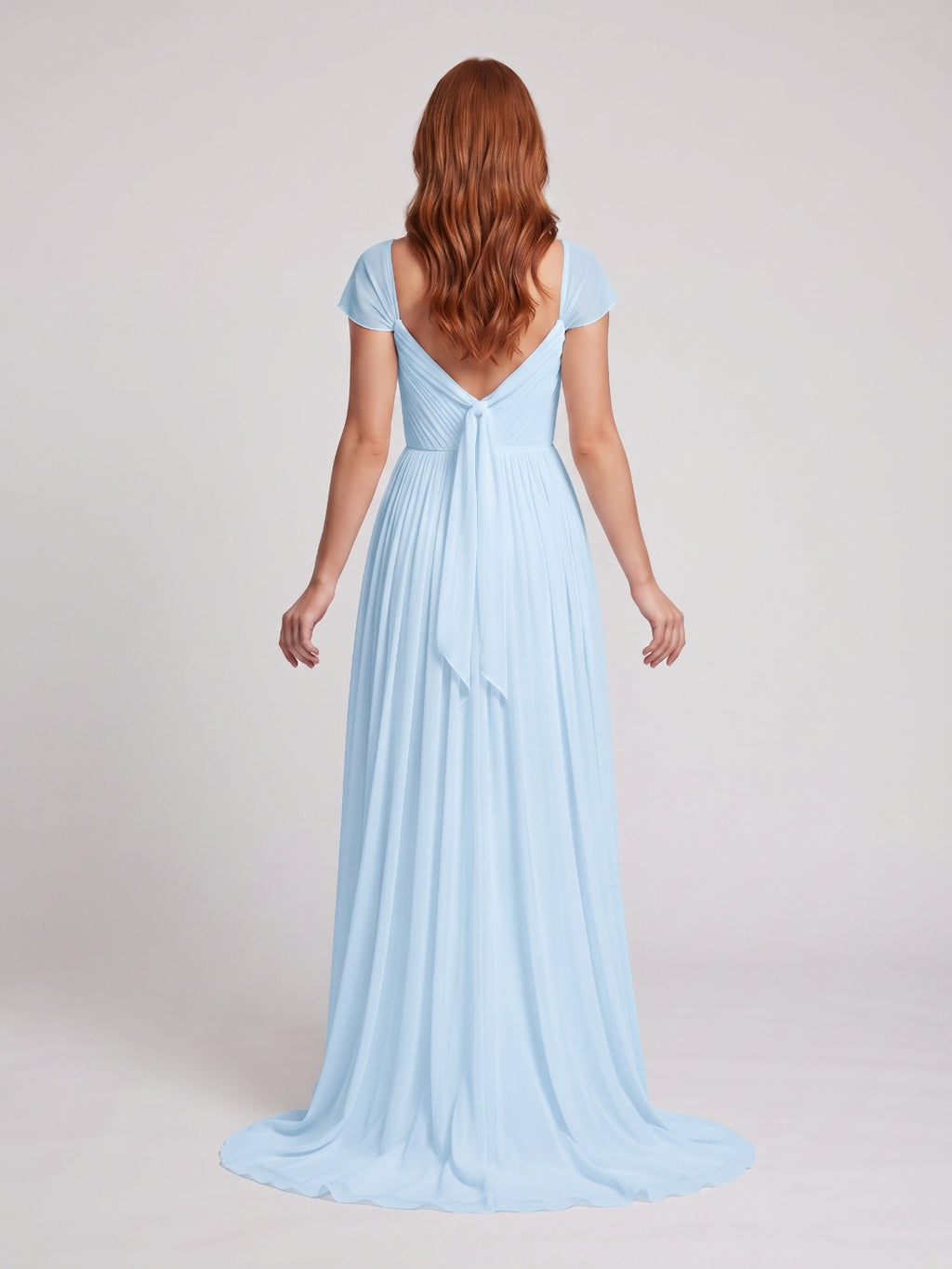 Sky Blue Chiffon A-Line Square Neck Backless Floor-Length Prom Dress