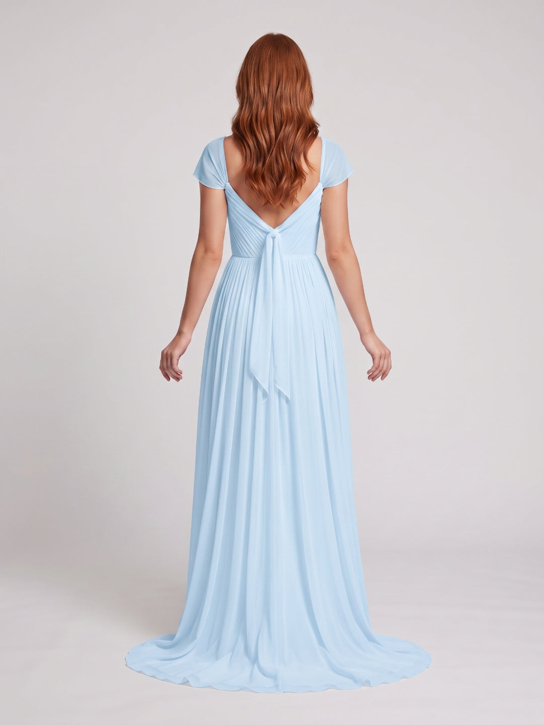 Sky Blue Chiffon A-Line Square Neck Backless Floor-Length Prom Dress