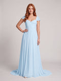 Sky Blue Chiffon A-Line Square Neck Backless Floor-Length Prom Dress