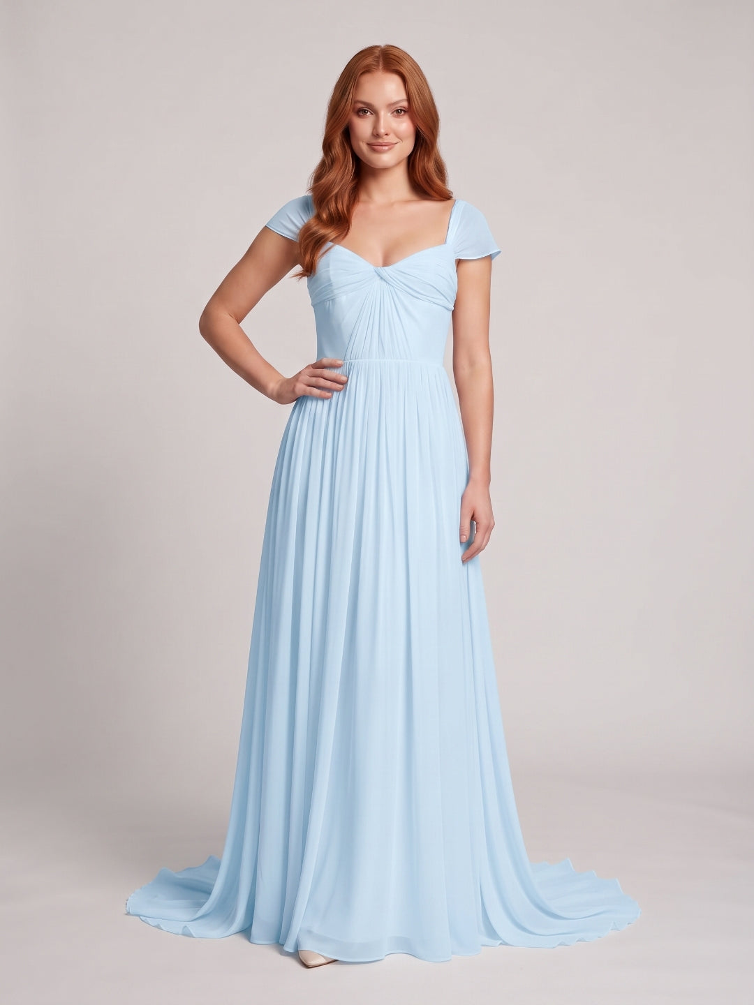 Sky Blue Chiffon A-Line Square Neck Backless Floor-Length Prom Dress