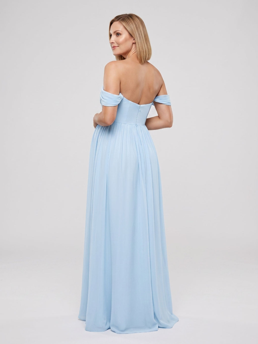 Sky Blue Chiffon A-Line Off-the-Shoulder Ankle-Length Maternity Bridesmaid Dress