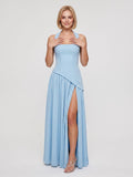 Sky Blue Chiffon A-Line Square Neck Lace-up Floor-Length Dress