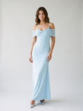 Sky Blue Chiffon Sheath Halter Neckline Illusion Back Floor-Length Formal Dress