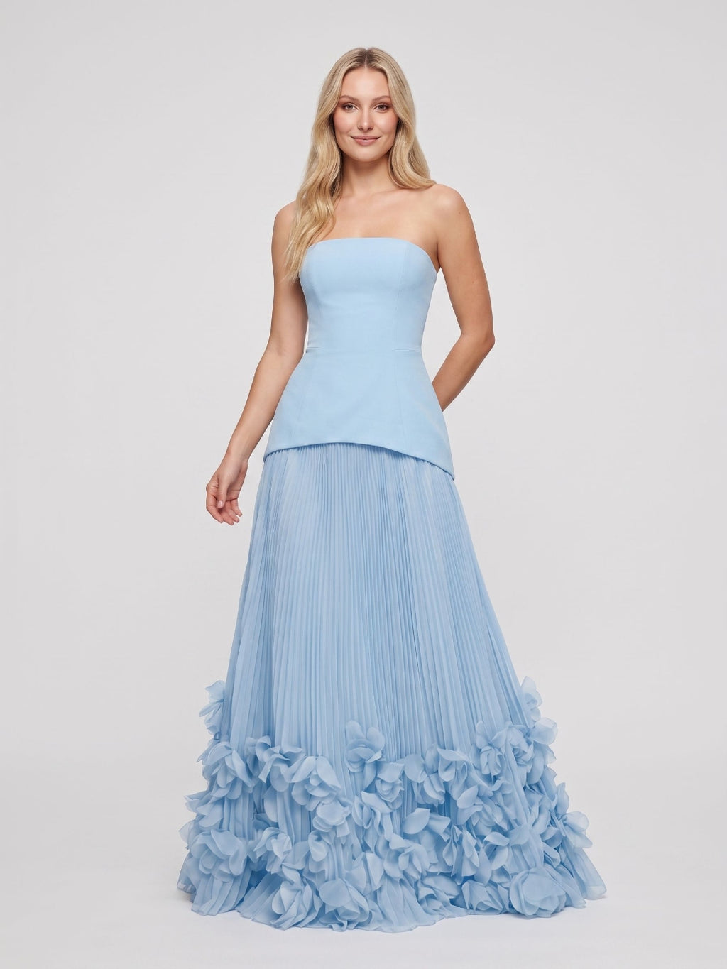 Sky Blue Crepe A-Line Straight Neck Lace-up Floor-Length Dress