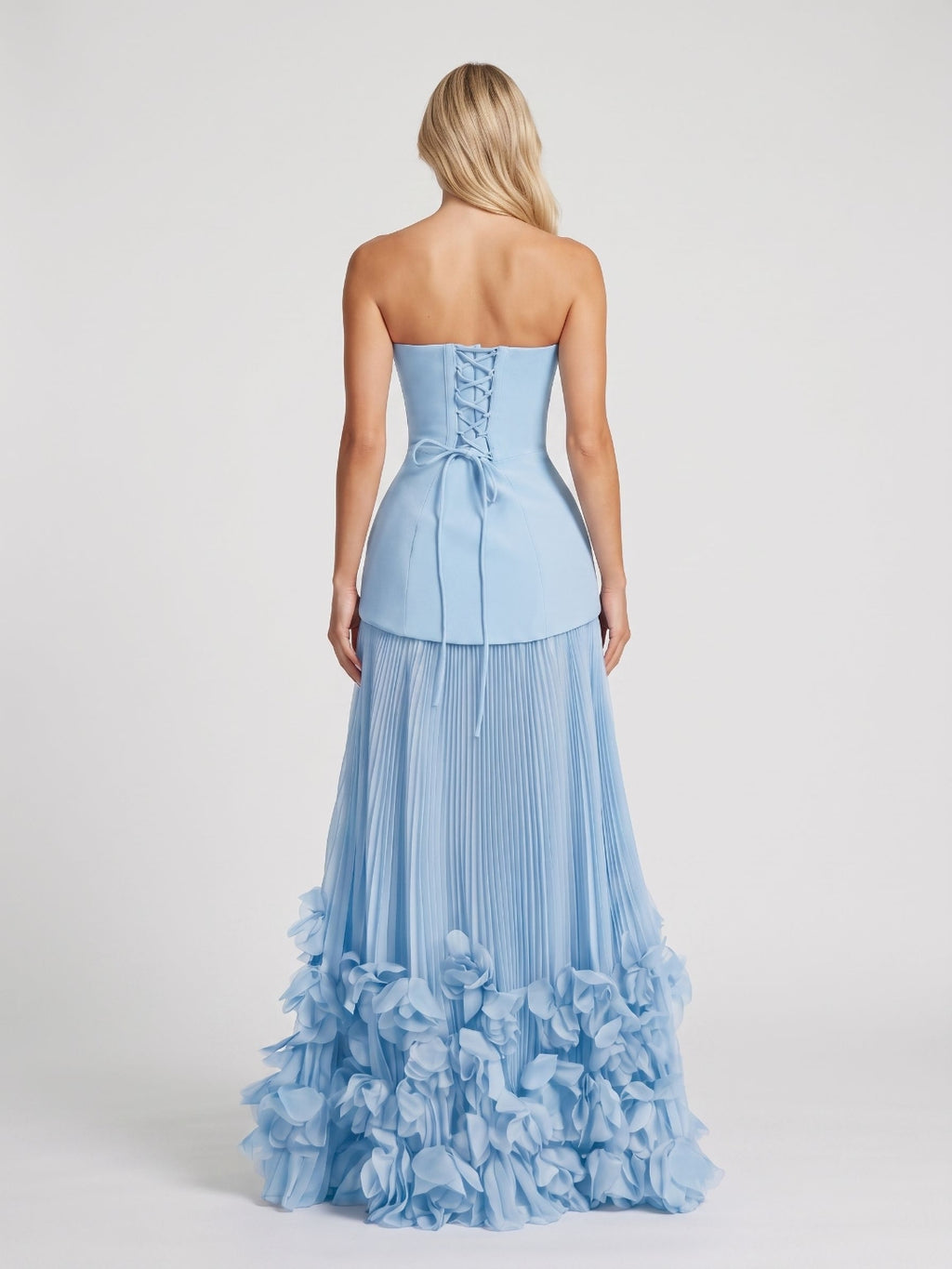 Sky Blue Crepe A-Line Straight Neck Lace-up Floor-Length Dress