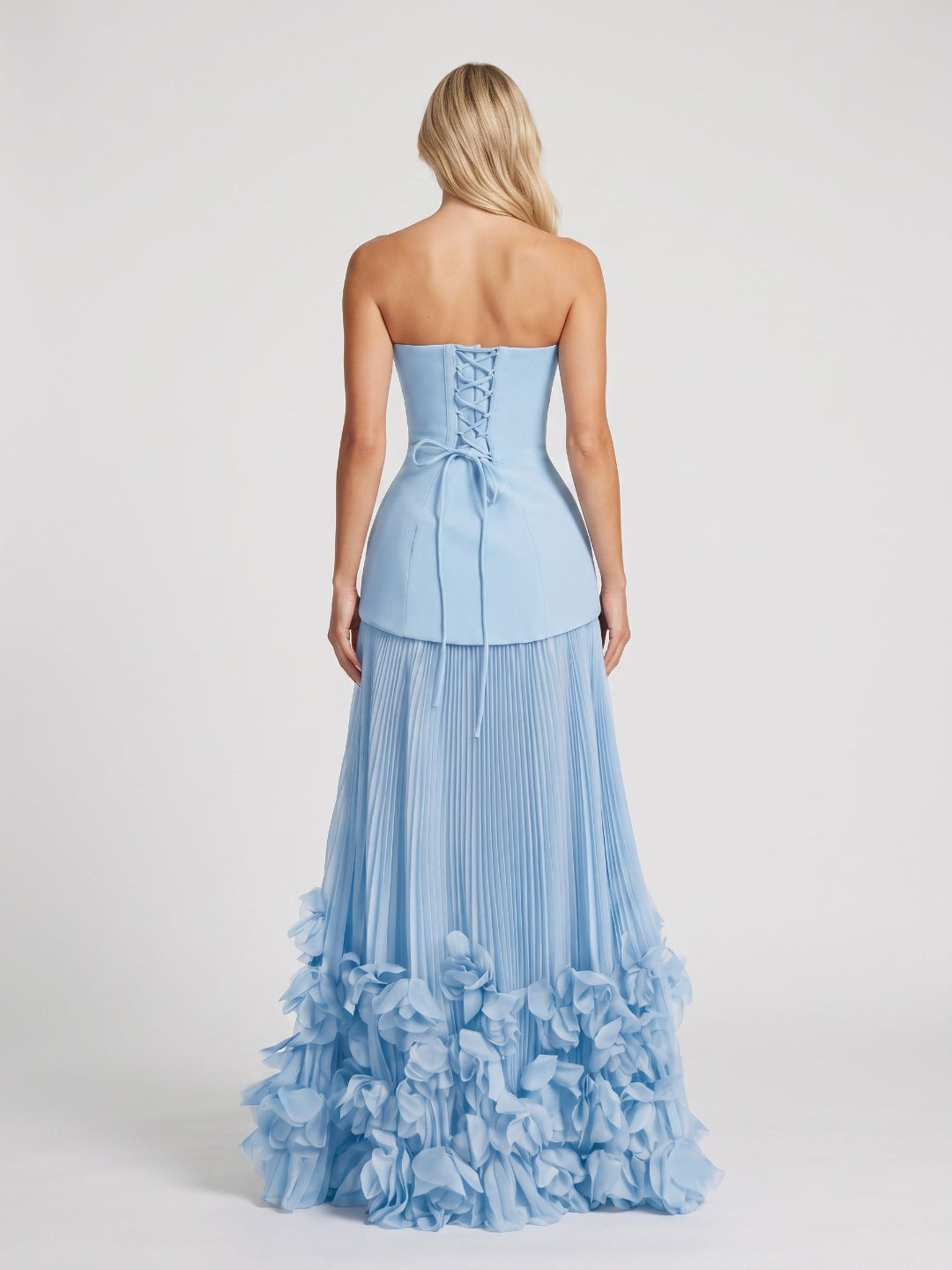 Sky Blue Crepe A-Line Straight Neck Lace-up Floor-Length Dress