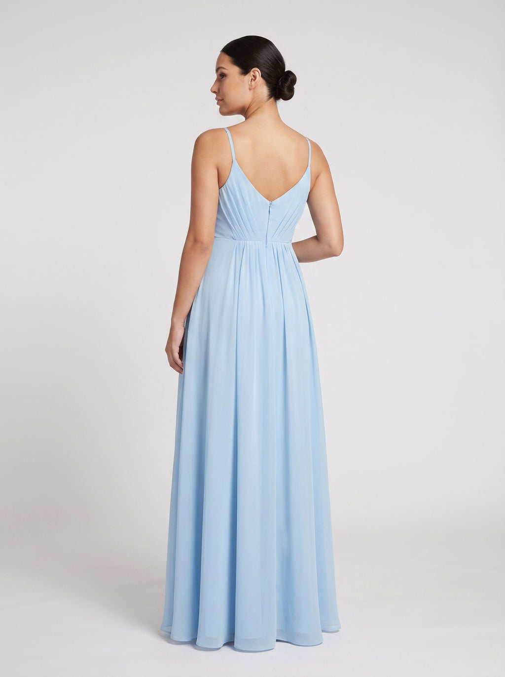 Sky Blue Mesh A-Line V-Neck Back Zip Ankle-Length Maternity Bridesmaid Dress