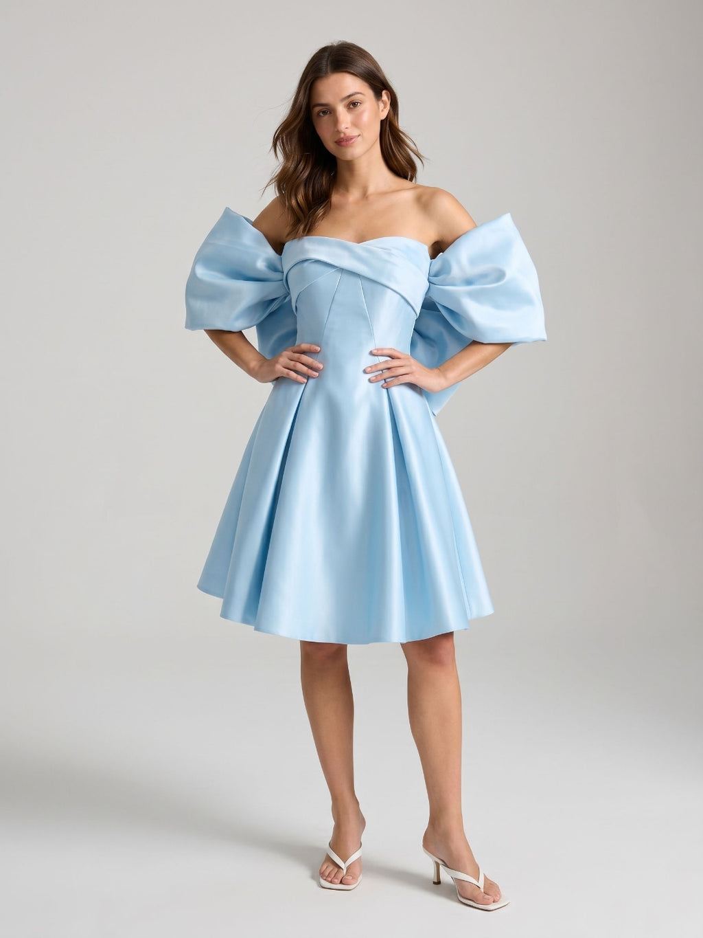 Sky Blue Satin A-Line Sweetheart Backless Short Homecoming Dress with Bow