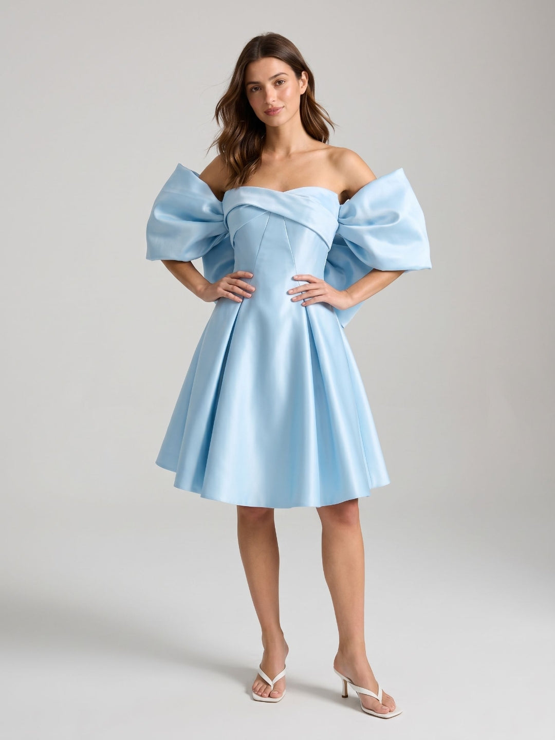 Sky Blue Satin A-Line Sweetheart Backless Short Homecoming Dress with Bow
