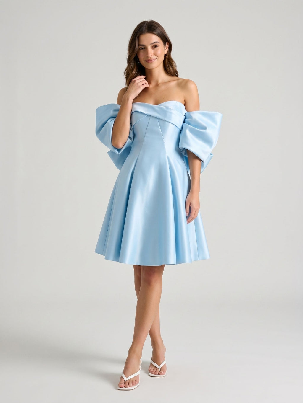 Sky Blue Satin A-Line Sweetheart Backless Short Homecoming Dress with Bow
