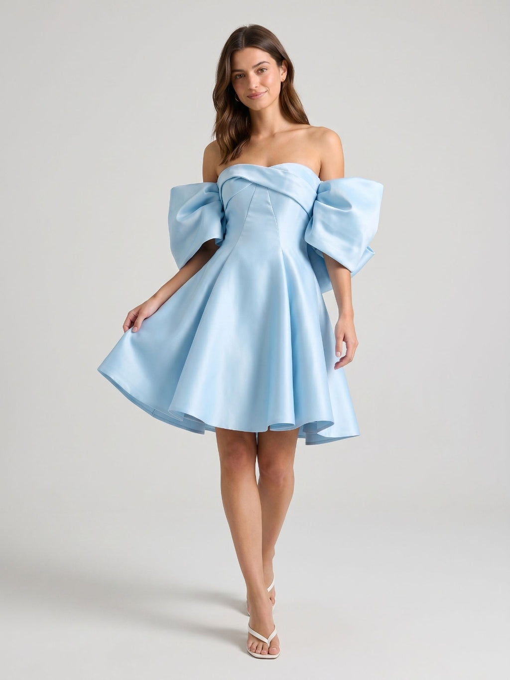 Sky Blue Satin A-Line Sweetheart Backless Short Homecoming Dress with Bow