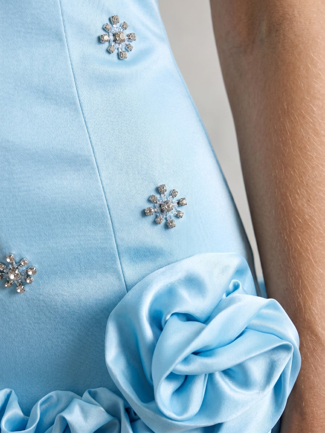 Sky Blue Stretch Knit Sheath Square Neck Backless Short Homecoming Dress with 3D Flowers