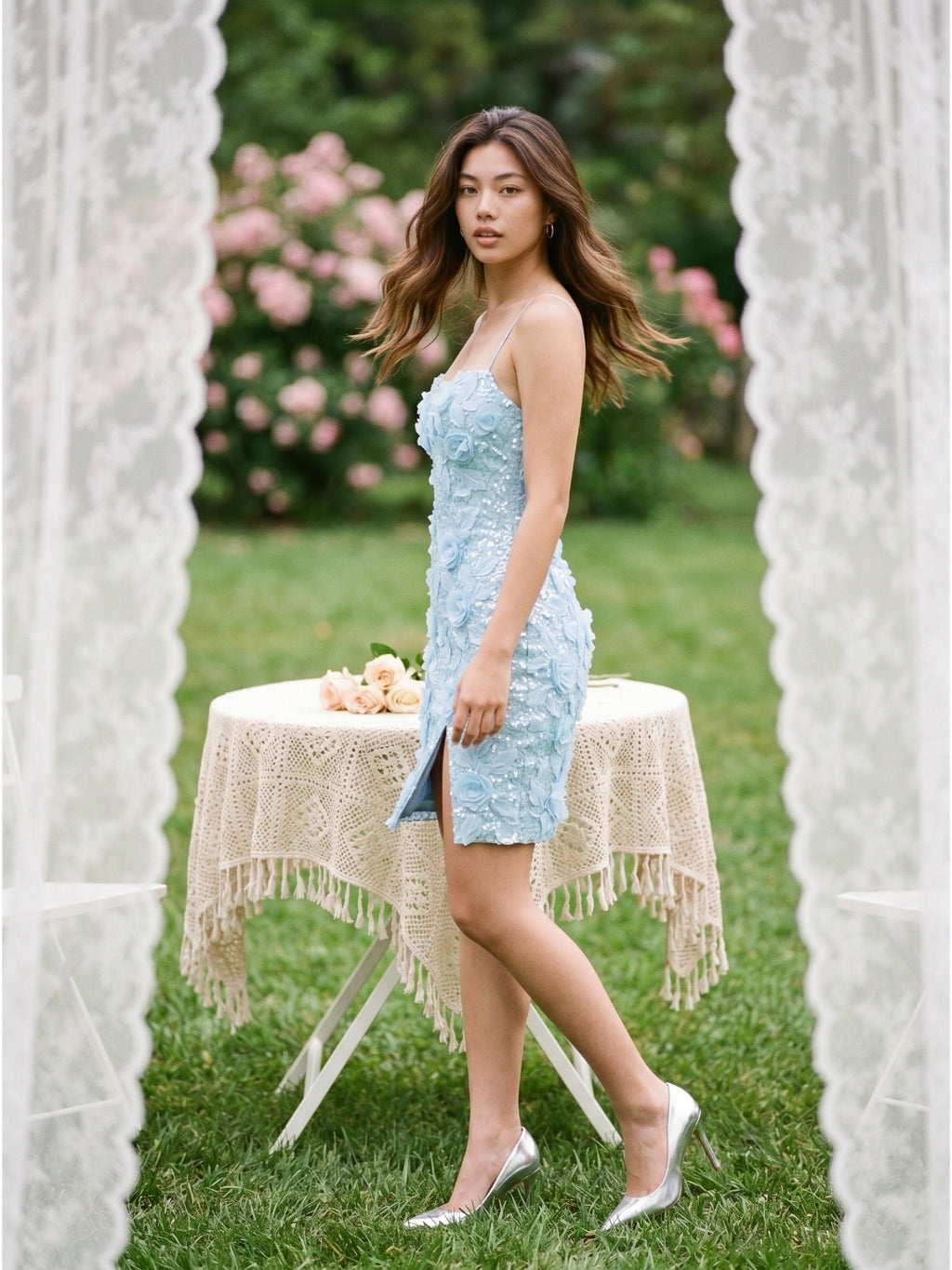 Sky Blue Tulle Sheath Sweetheart Mini Homecoming Dress with 3D Flowers