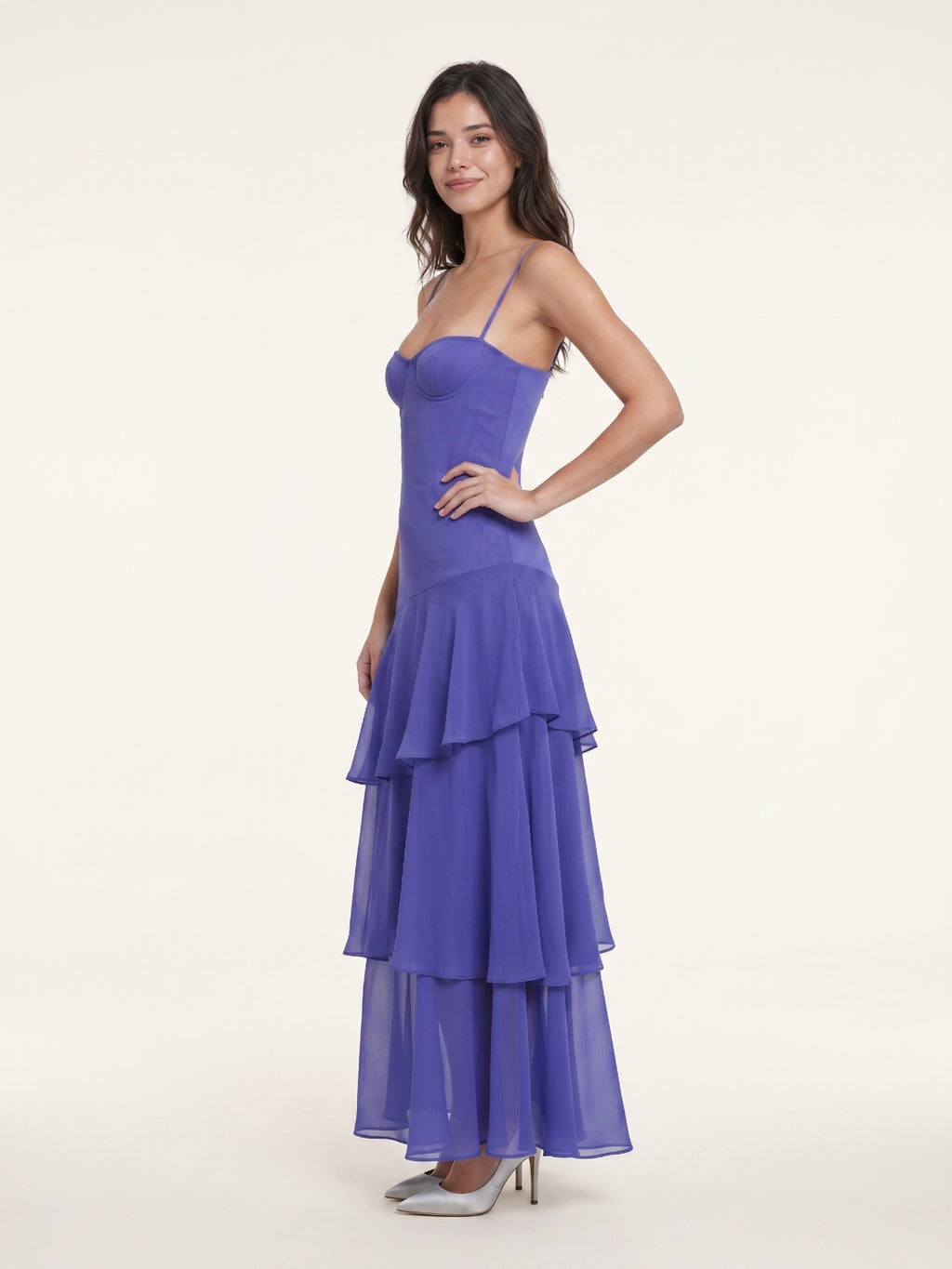 Slate Blue Chiffon A-Line Sweetheart Back Zip Floor-Length Bridesmaid Dress with Ruffles