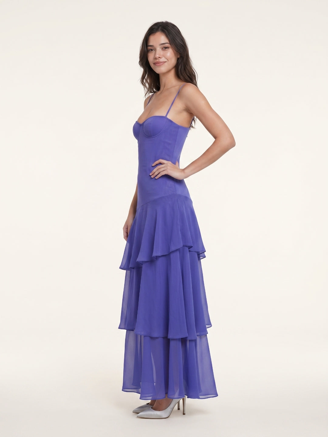 Slate Blue Chiffon A-Line Sweetheart Back Zip Floor-Length Bridesmaid Dress with Ruffles