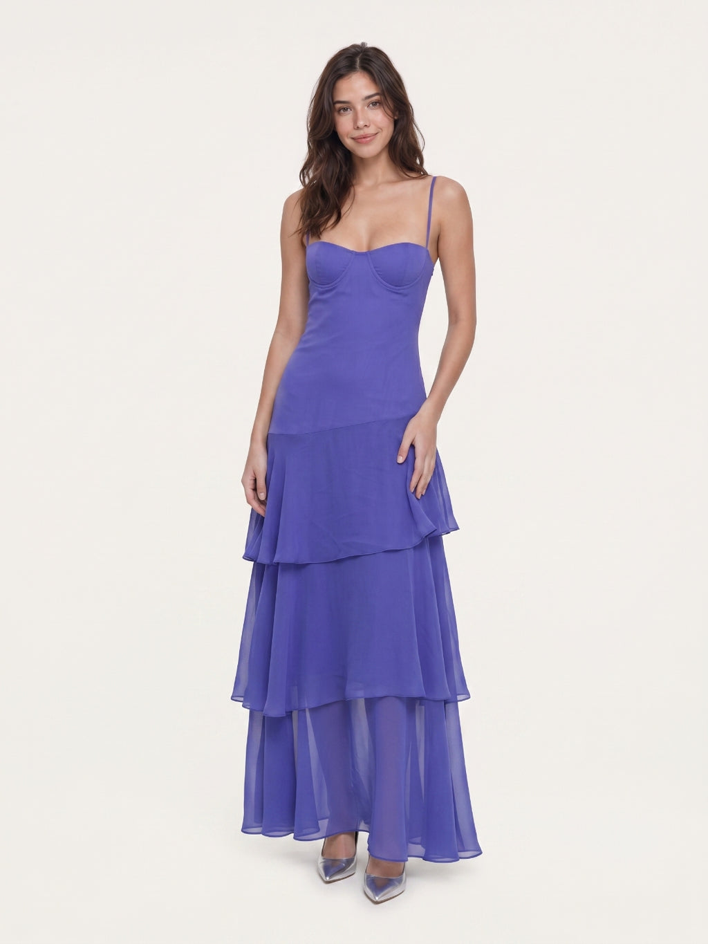 Slate Blue Chiffon A-Line Sweetheart Back Zip Floor-Length Bridesmaid Dress with Ruffles
