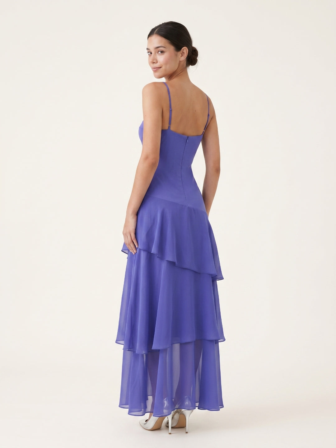 Slate Blue Chiffon A-Line Sweetheart Back Zip Floor-Length Bridesmaid Dress with Ruffles