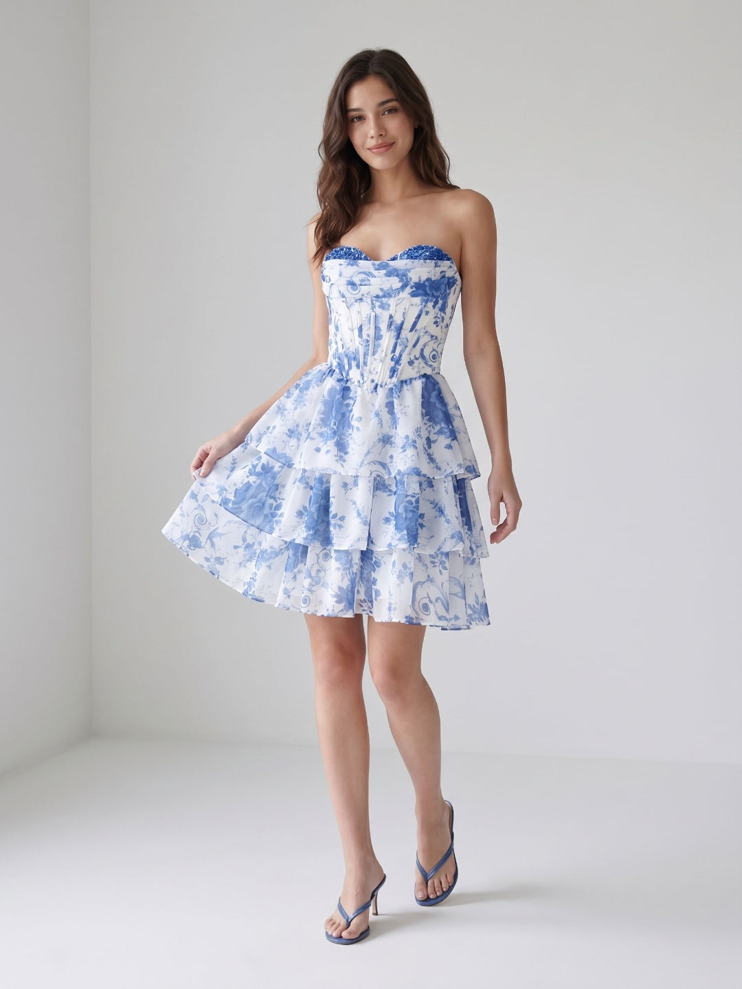 Slate Blue Chiffon A-Line Sweetheart Criss-Cross Straps Short Homecoming Dress with Ruffles