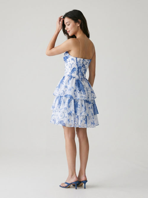 Blue Chiffon A-Line Sweetheart Criss-Cross Straps Short Homecoming Dress with Ruffles