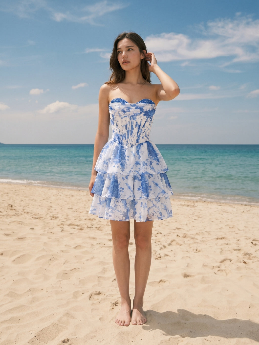 Slate Blue Chiffon A-Line Sweetheart Criss-Cross Straps Short Homecoming Dress with Ruffles