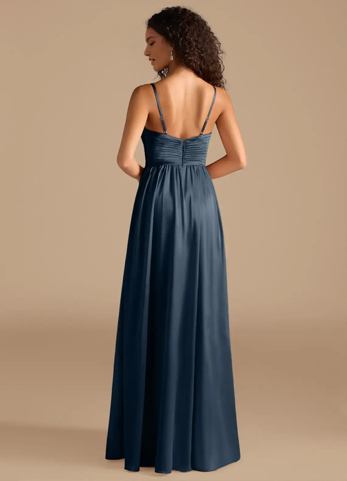 Sleek A-Line Deep V Neck Sleeveless Open Back Floor Length Bridesmaid Dress