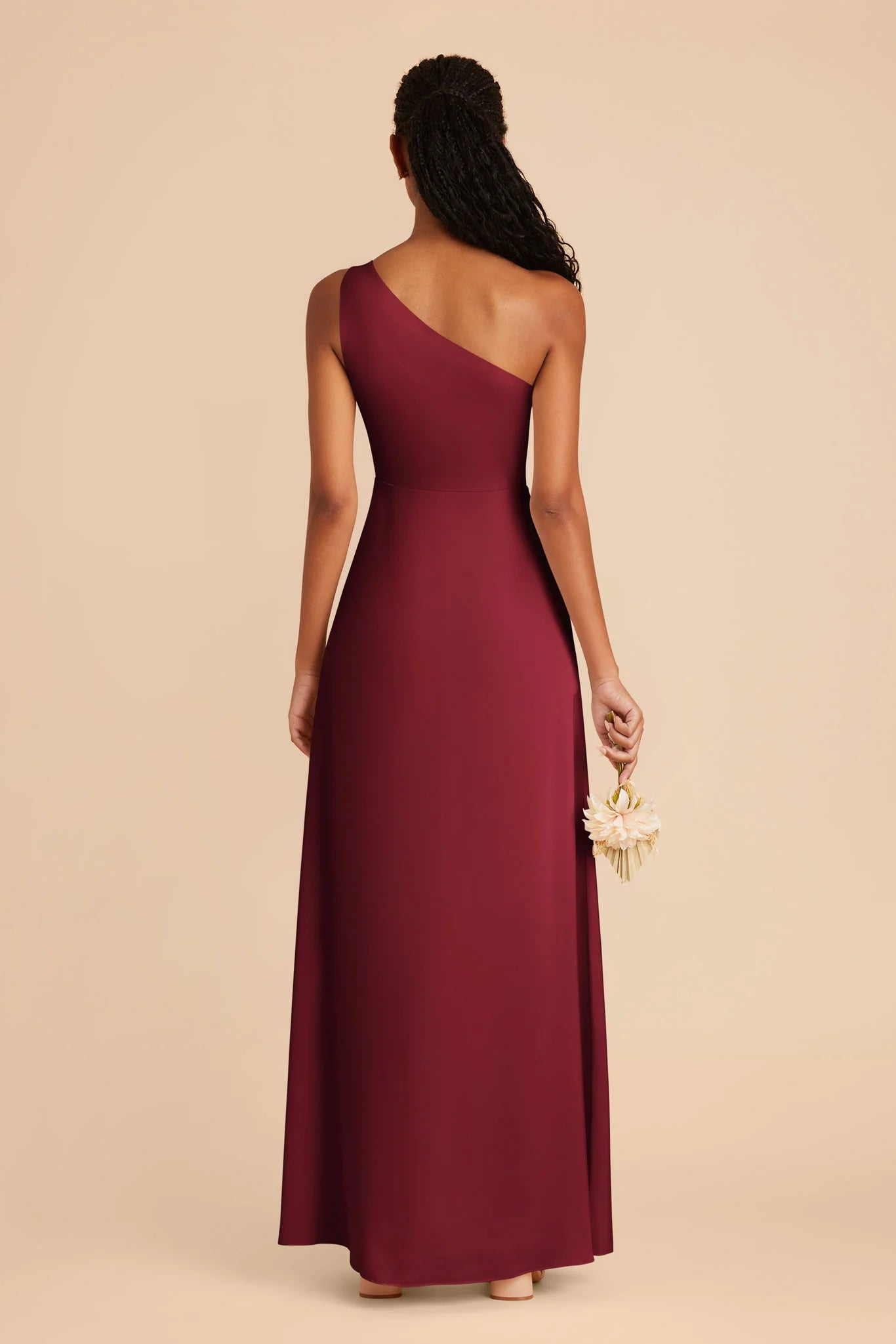 Sleek Fitted Satin One Shoulder Sleeveless Open Back Floor Length Bridesmaid Dresses