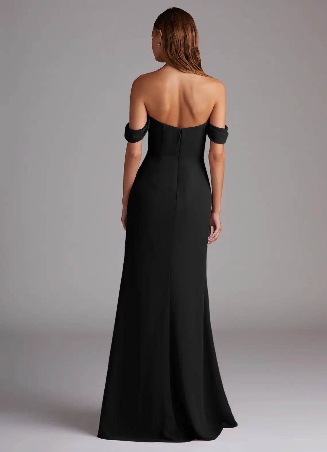 Sleek Mermaid Crepe Off-Shoulder Flutter Sleeve Zipper Back Floor Length Bridesmaid Dress