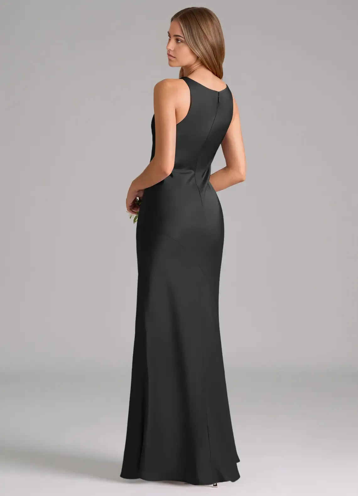 Sleek Mermaid Satin Cowl-Neck Sleeveless Zipper-Back Floor-Length Bridesmaid Dress