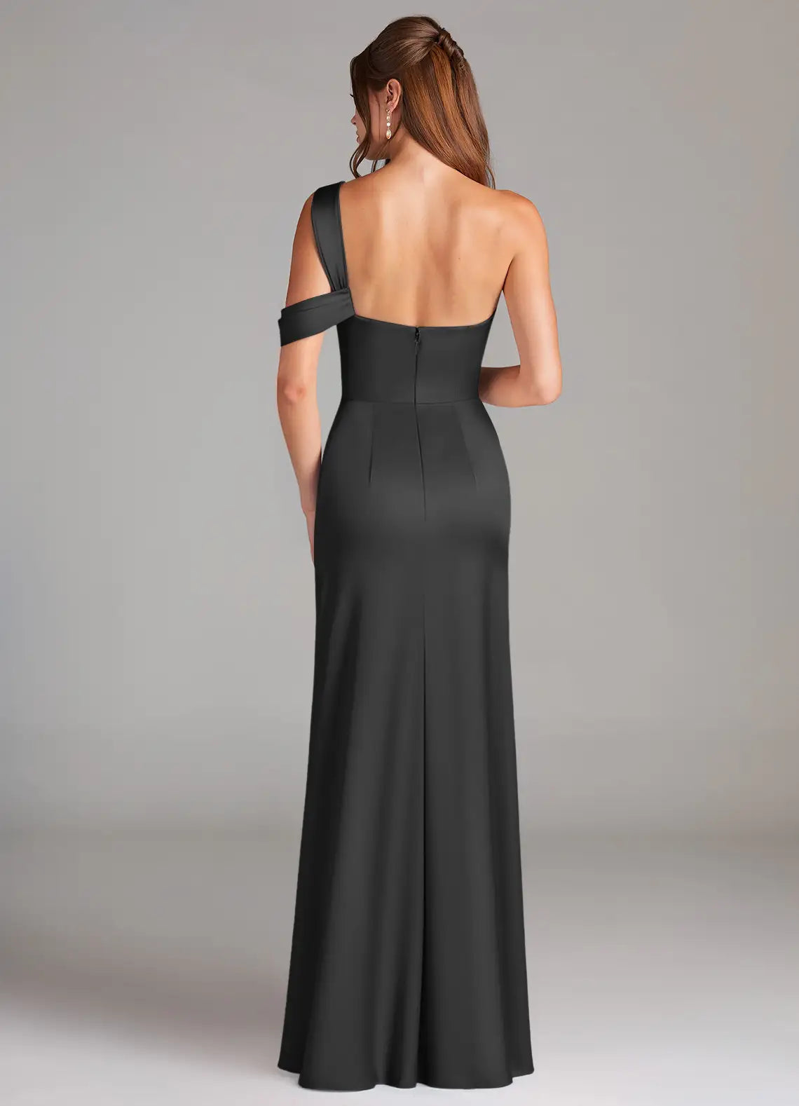 Sleek Mermaid Satin One Shoulder Cold Shoulder Open Back Floor Length Bridesmaid Dress