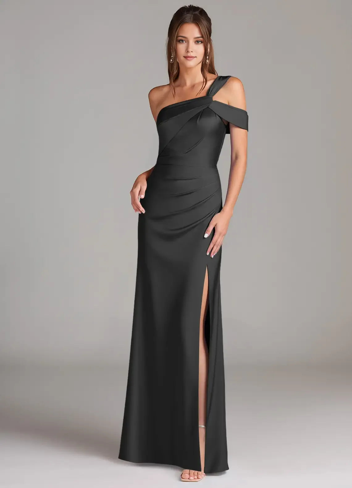 Sleek Mermaid Satin One Shoulder Cold Shoulder Open Back Floor Length Bridesmaid Dress