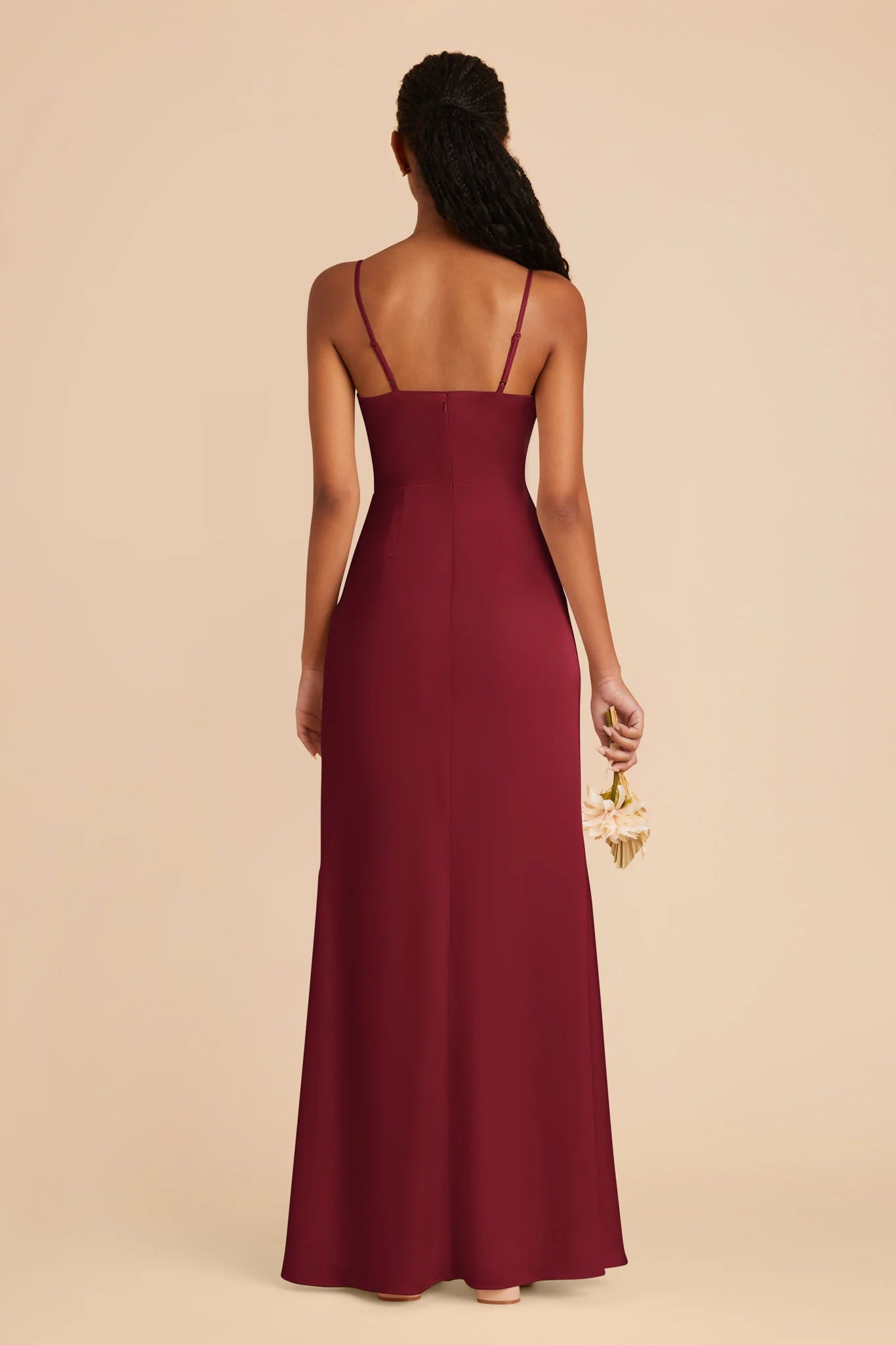 Sleek Ruched Satin Square Neck Spaghetti Strap Open Back Floor Length Bridesmaid Dresses