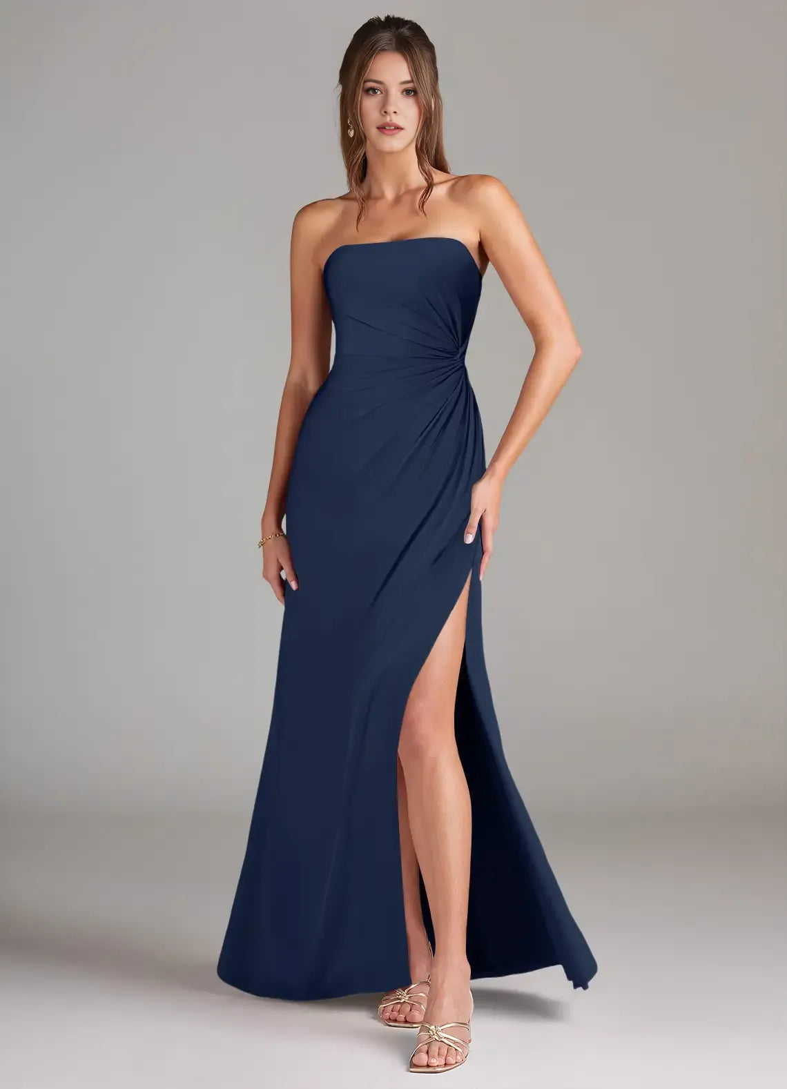 Sleek Sheath Chiffon Strapless Spaghetti Strap Open Back Floor Length Bridesmaid Dress