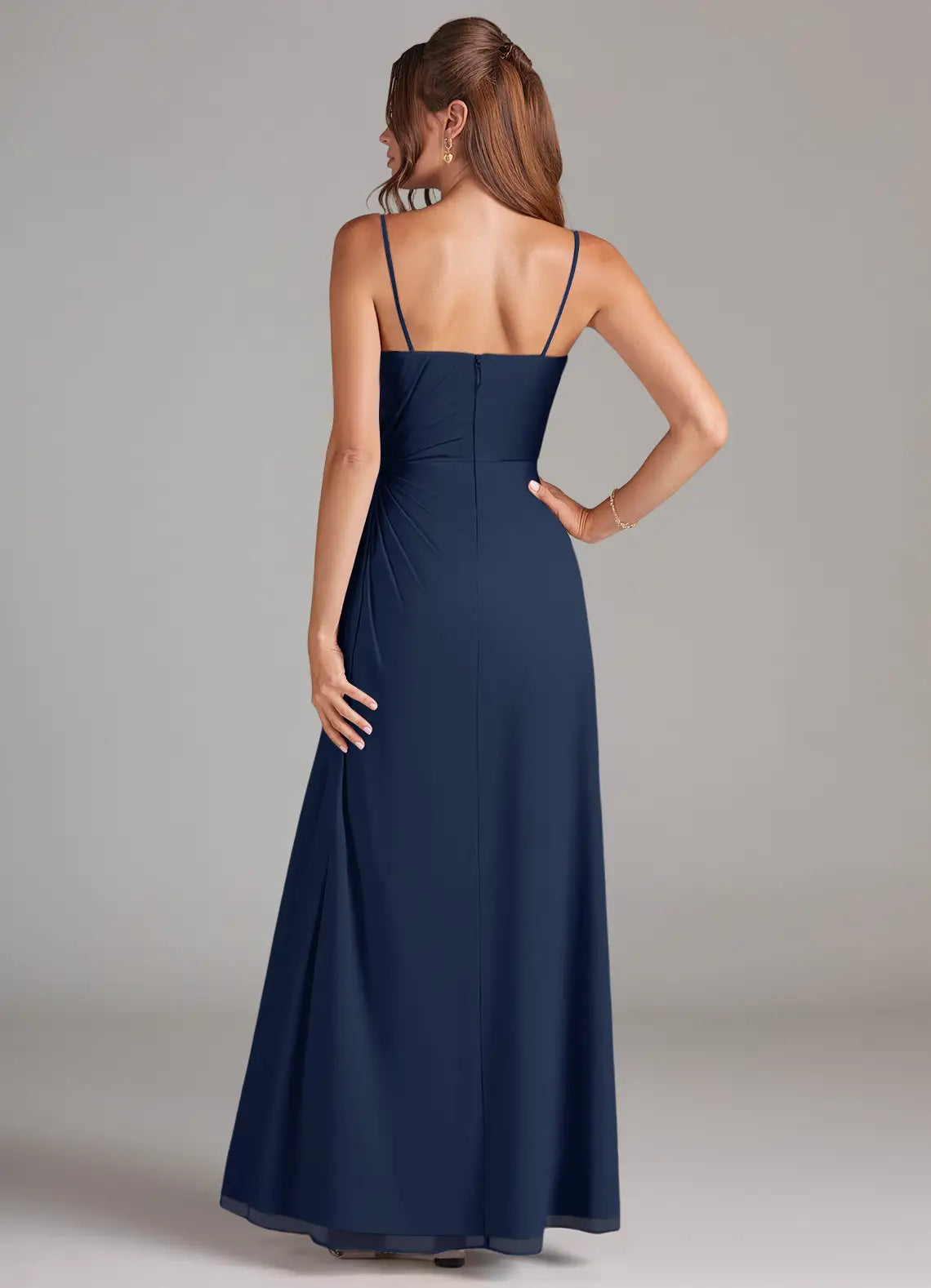 Sleek Sheath Chiffon Strapless Spaghetti Strap Open Back Floor Length Bridesmaid Dress