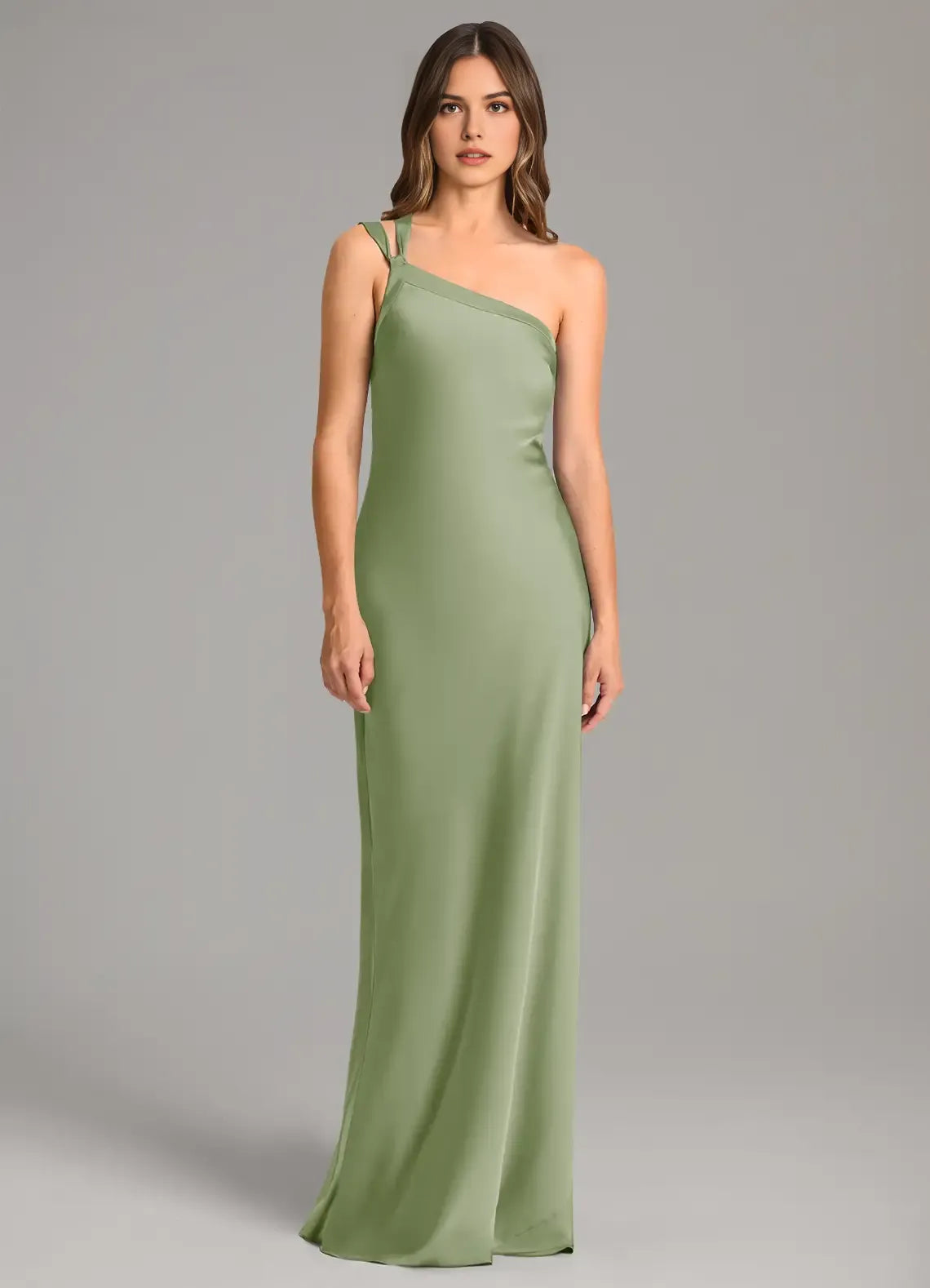 Sleek Sheath Satin One Shoulder Sleeveless Cut Out Bow Back Floor-Length Bridesmaid Dress