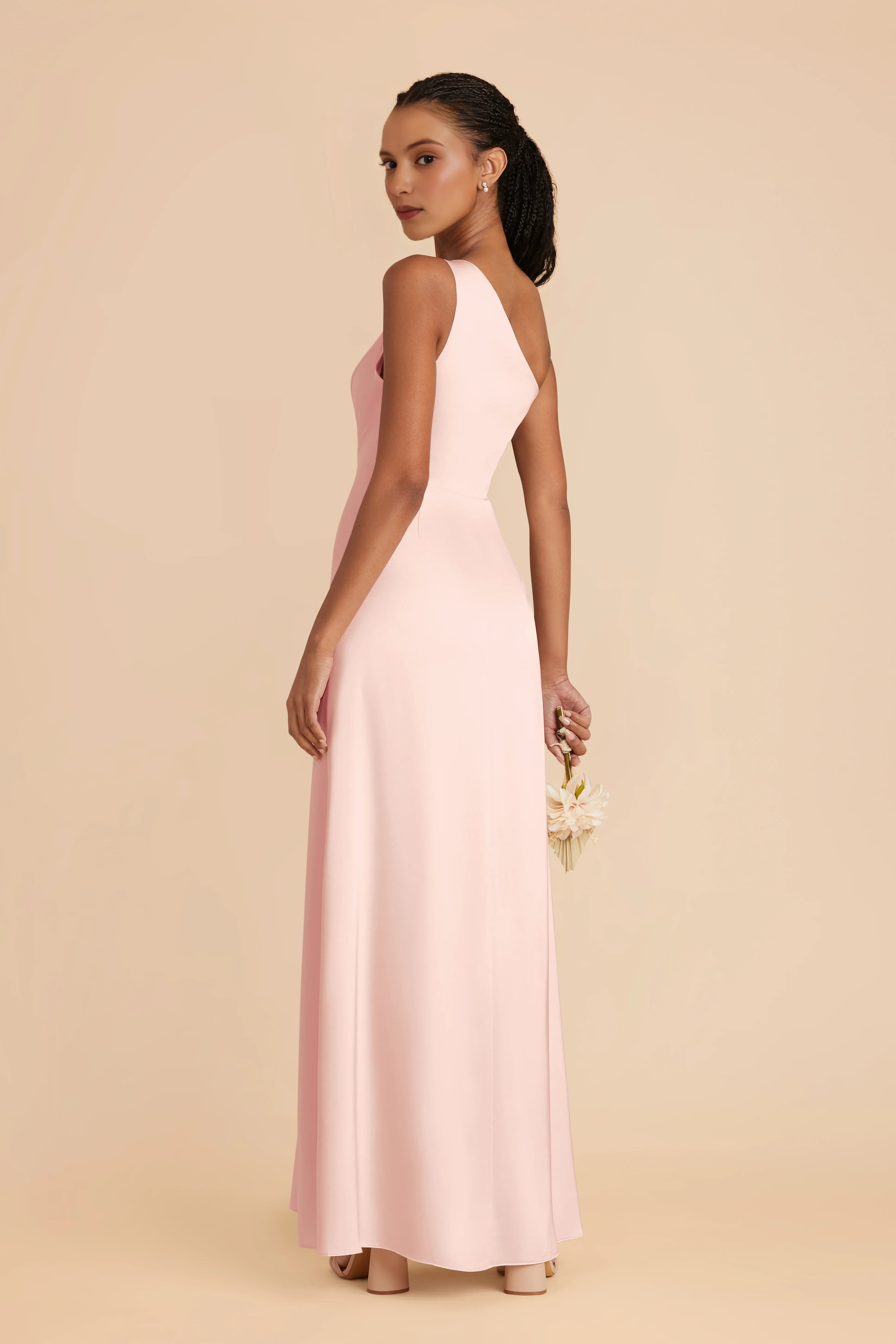 Sleek Sheath Satin One Shoulder Sleeveless Open Back Floor Length Bridesmaid Dress