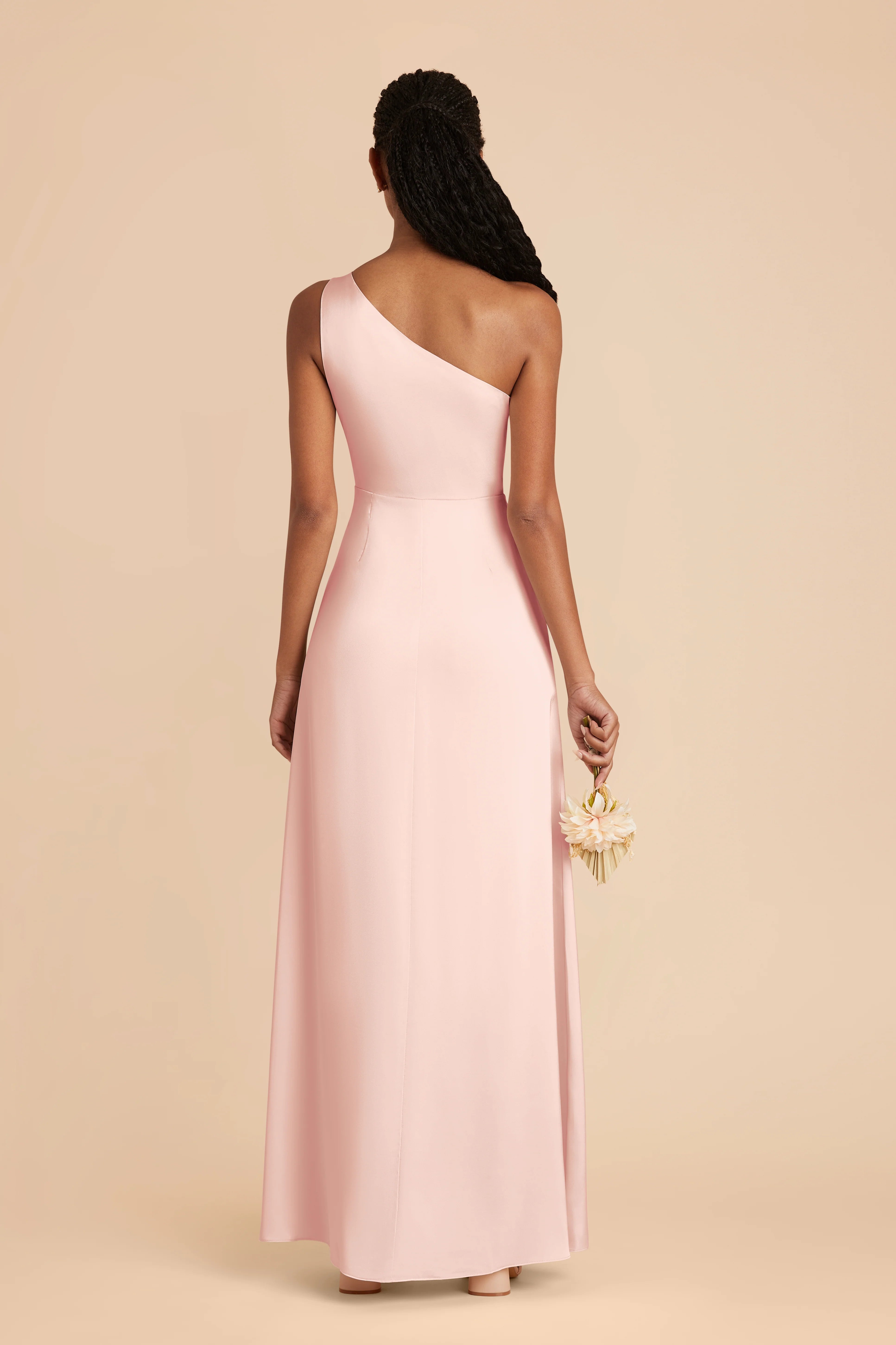 Sleek Sheath Satin One Shoulder Sleeveless Open Back Floor Length Bridesmaid Dress
