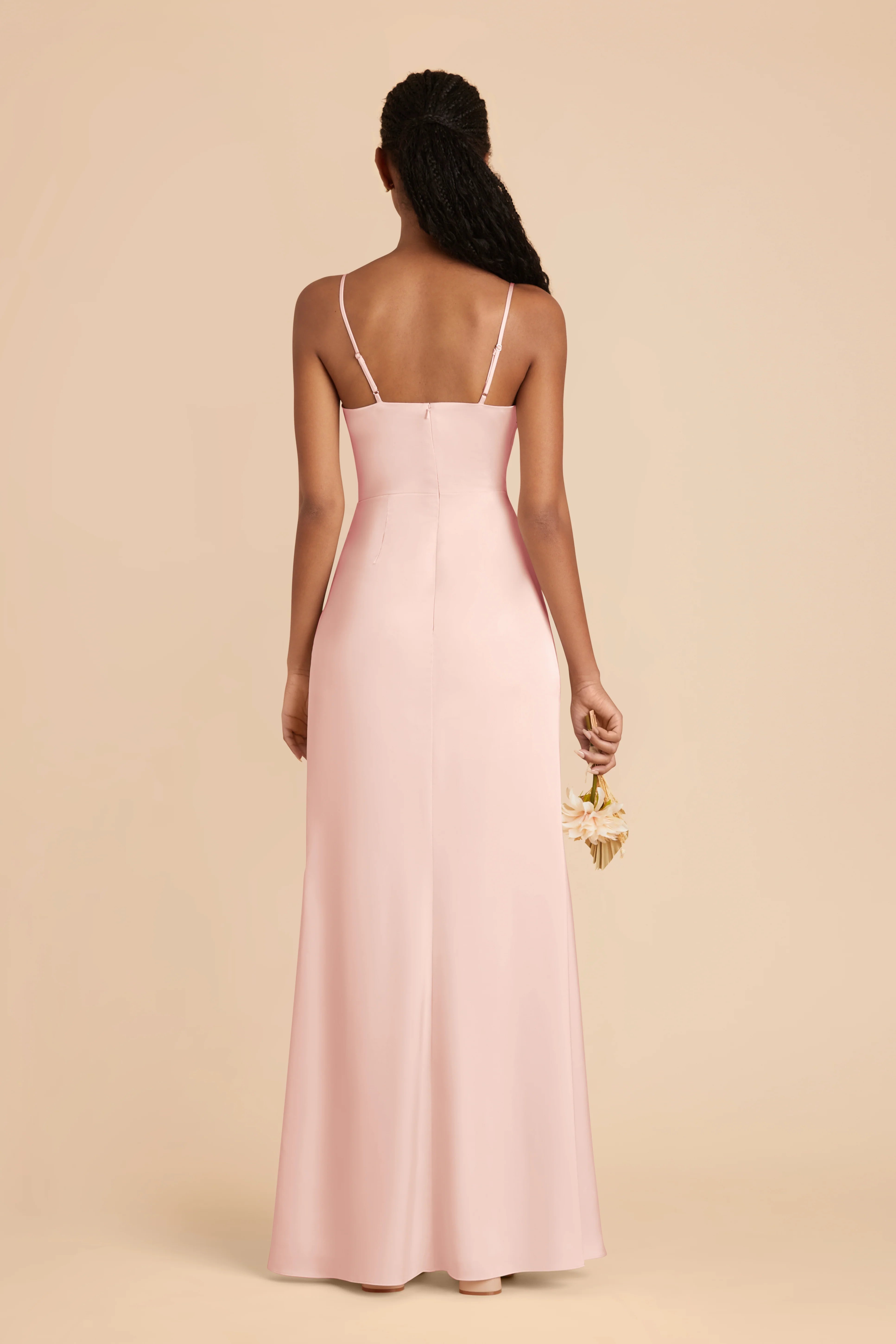 Sleek Sheath Satin Square Neck Spaghetti Strap Open Back Floor Length Bridesmaid Dress