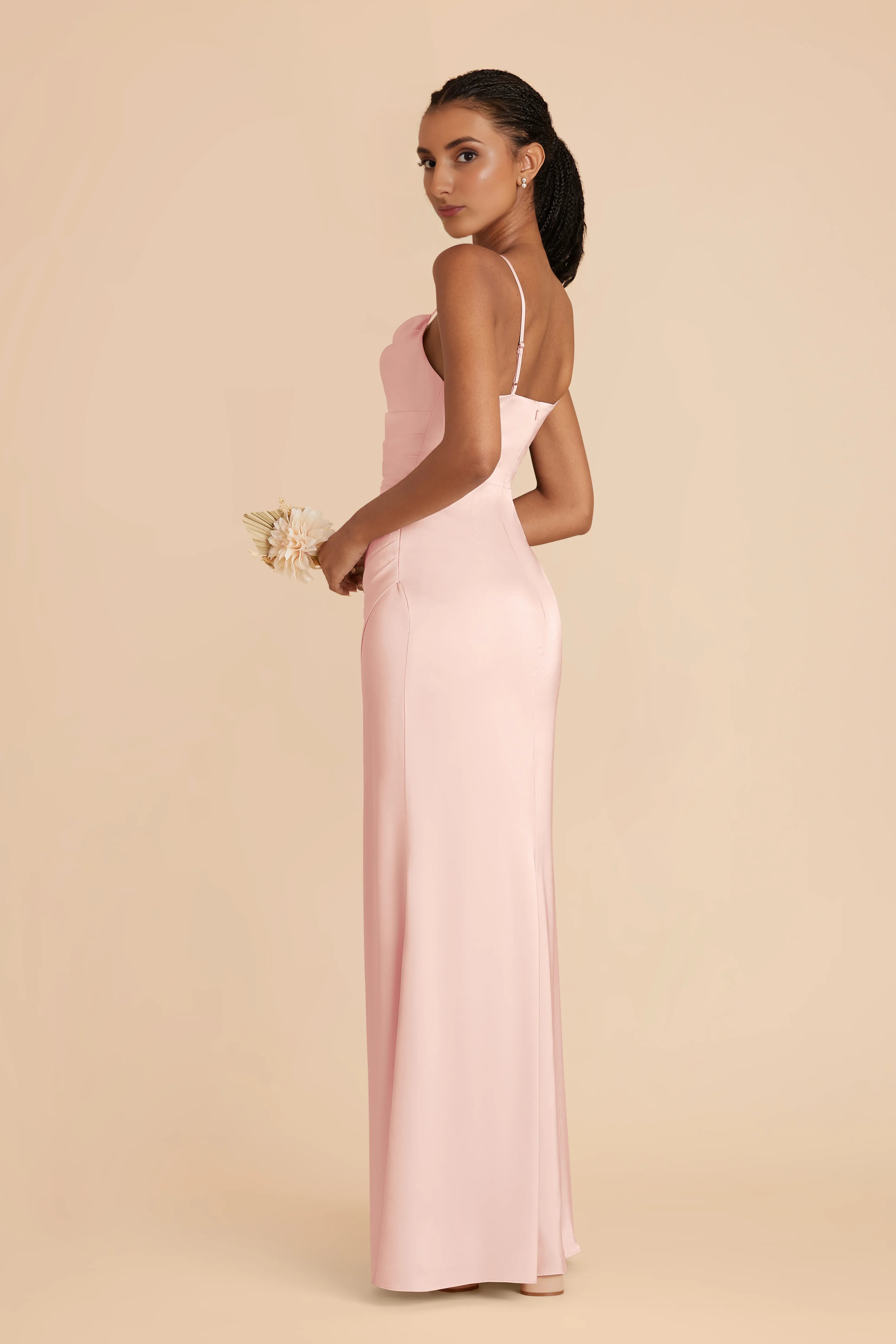 Sleek Sheath Satin Square Neck Spaghetti Strap Open Back Floor Length Bridesmaid Dress